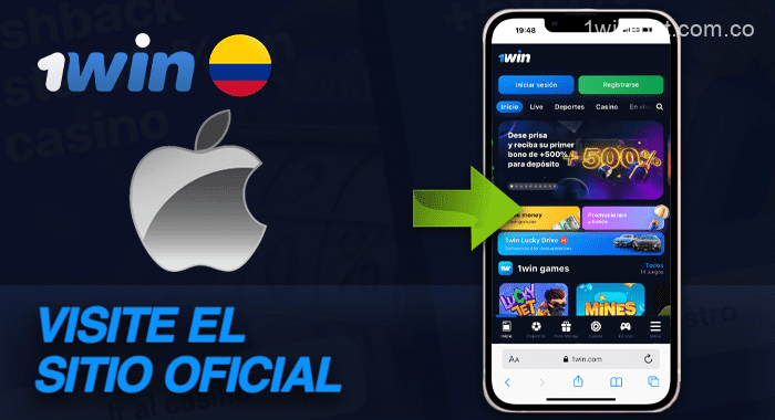 Abrir la página oficial de 1win Colombia en el navegador Safari en Ios